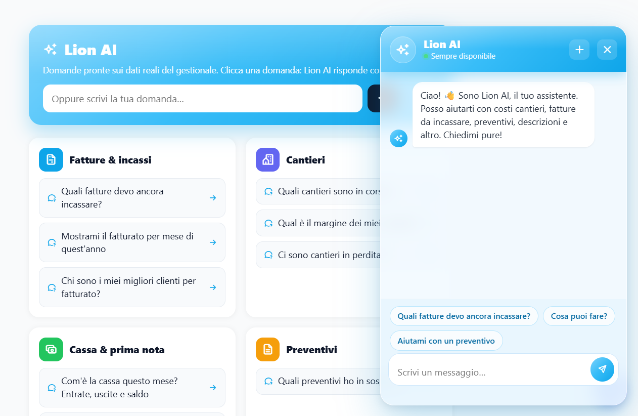 Lion AI integrata nel gestionale Lion Imprese